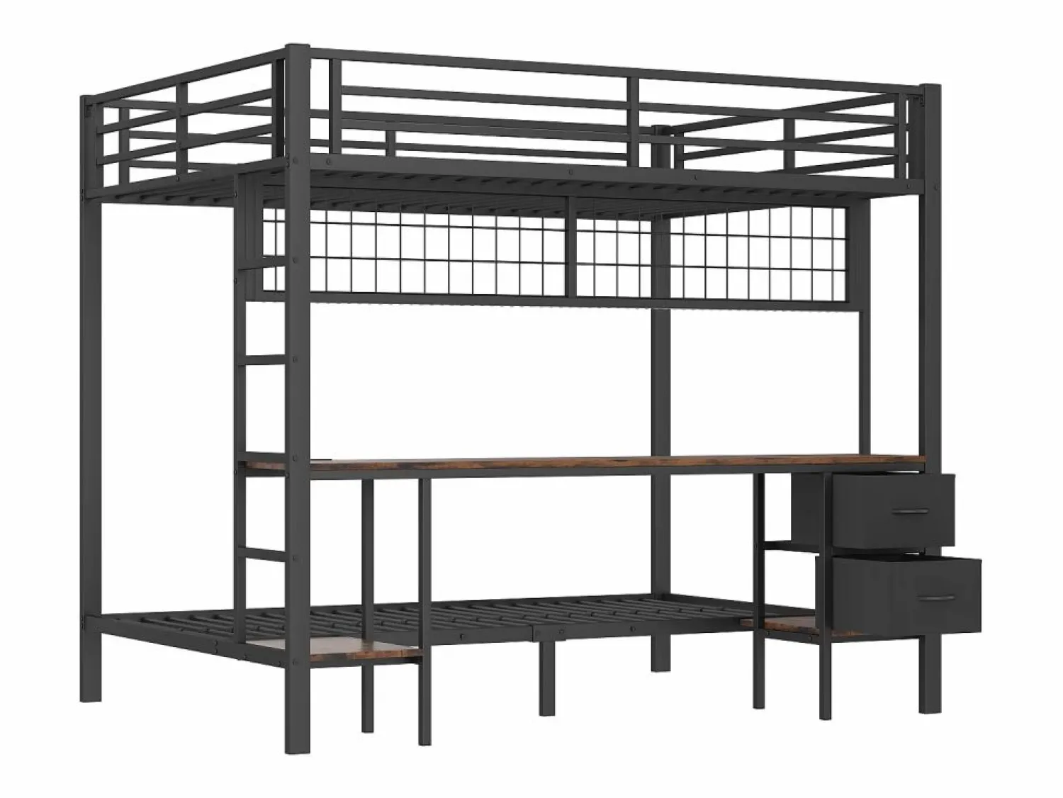 Hauss Spole Litera de 90x200 cm y 140x200 cm con 2 cajones, escritorio, LED y puertos USB, negra