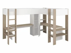 Outlet Vente-unique Litera en forma de L 2 x 90 x 200 cm con almacenamiento y escritorios blanco y natural - LASCANO Color natural claro / Blanco