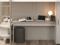 Outlet Vente-unique Litera en forma de L 2 x 90 x 200 cm con almacenamiento y escritorios blanco y natural - LASCANO Color natural claro / Blanco