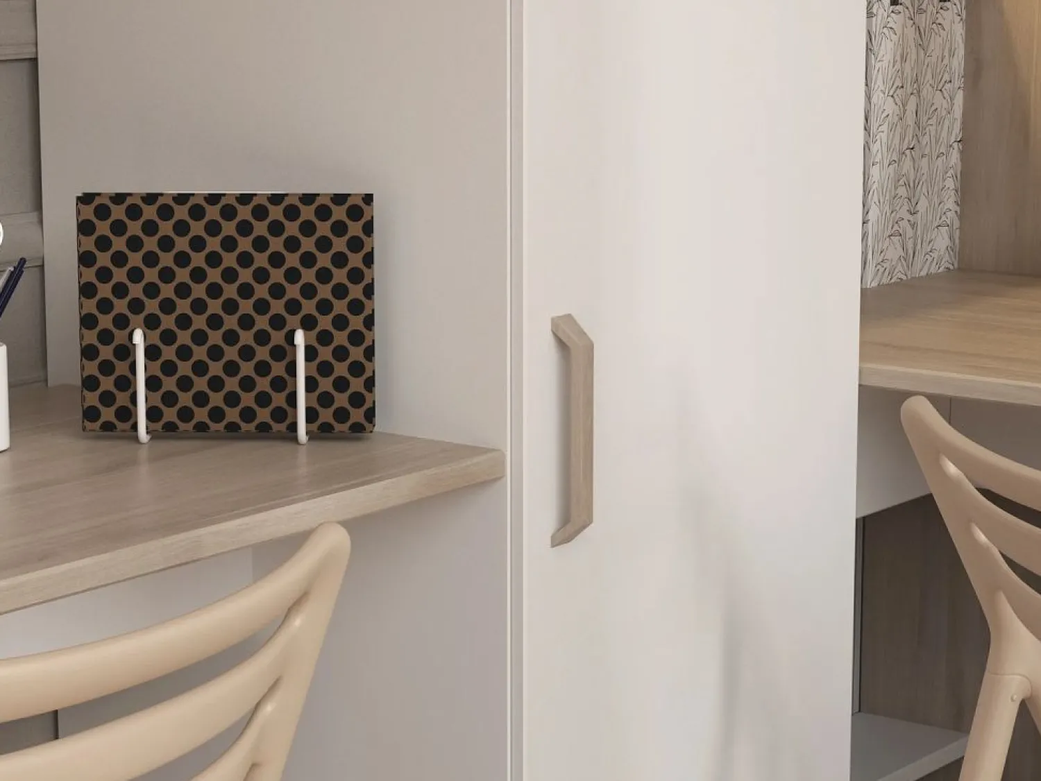 Outlet Vente-unique Litera en forma de L 2 x 90 x 200 cm con almacenamiento y escritorios blanco y natural - LASCANO Color natural claro / Blanco