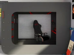 Vente-unique Litera gamer 90 x 200 cm con escritorio LEDs Antracita y rojo con colchón WARRIOR