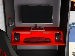 Vente-unique Litera gamer 90 x 200 cm con escritorio LEDs Antracita y rojo con colchón WARRIOR