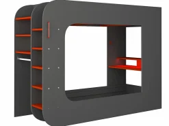 Vente-unique Litera gamer 90 x 200 cm con escritorio LEDs Antracita y rojo con colchón WARRIOR