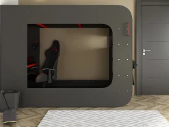 Vente-unique Litera gamer 90 x 200 cm escritorio y compartimentos LEDs Antracita y rojo WARRIOR