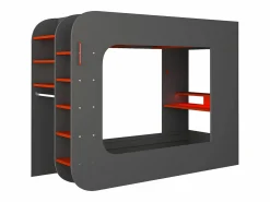 Vente-unique Litera gamer 90 x 200 cm escritorio y compartimentos LEDs Antracita y rojo WARRIOR