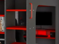 Vente-unique Litera gamer 90 x 200 cm escritorio y compartimentos LEDs Antracita y rojo WARRIOR