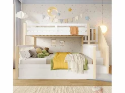 Hot Merax Litera infantil - 90 x 200 cm + 140 x 200 cm - con almacenaje hidráulico y escalera de almacenaje - madera - blanco + natural Color natural claro