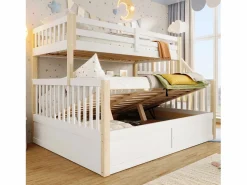 Hot Merax Litera infantil - 90 x 200 cm + 140 x 200 cm - con almacenaje hidráulico y escalera de almacenaje - madera - blanco + natural Color natural claro