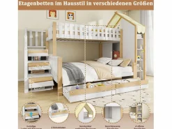 Hot Litera infantil - 90 x 200 cm + 140 x 200 cm - con escalera de almacenaje + 2 cajones - madera - blanco + natural Cama Litera