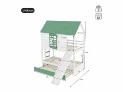 Online Merax Litera infantil - 2 x 90 x 200 cm + 90 x 190 cm - con tobogán + cama nido - MDF + pino - Verde