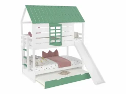 Online Merax Litera infantil - 2 x 90 x 200 cm + 90 x 190 cm - con tobogán + cama nido - MDF + pino - Verde