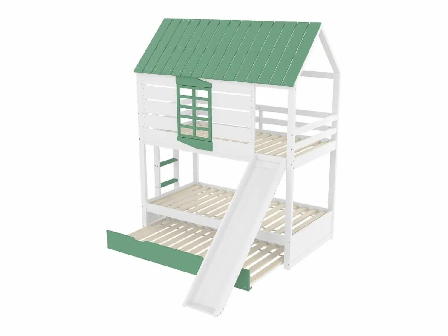 Online Merax Litera infantil - 2 x 90 x 200 cm + 90 x 190 cm - con tobogán + cama nido - MDF + pino - Verde