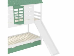 Online Merax Litera infantil - 2 x 90 x 200 cm + 90 x 190 cm - con tobogán + cama nido - MDF + pino - Verde