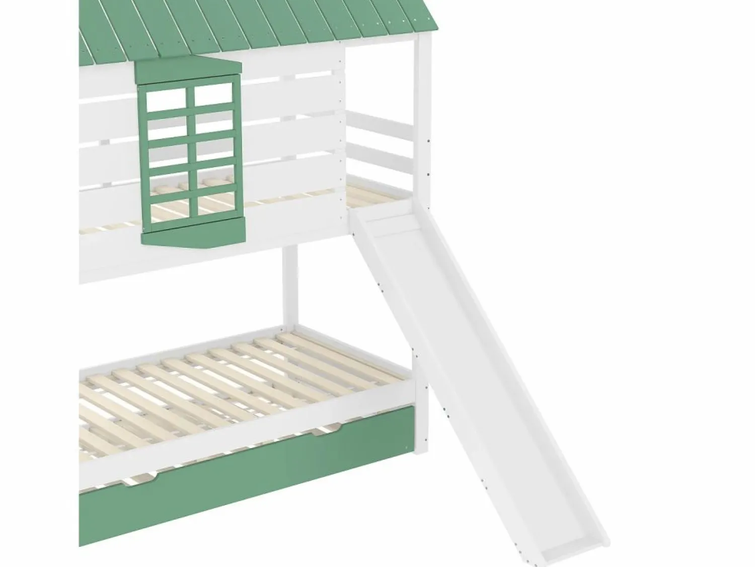 Online Merax Litera infantil - 2 x 90 x 200 cm + 90 x 190 cm - con tobogán + cama nido - MDF + pino - Verde