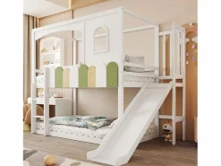 Merax Litera infantil - 2 x 90 x 200 cm - forma de casa - con ventanas + tobogán + escalera - madera -