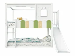 Merax Litera infantil - 2 x 90 x 200 cm - forma de casa - con ventanas + tobogán + escalera - madera -