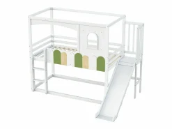 Merax Litera infantil - 2 x 90 x 200 cm - forma de casa - con ventanas + tobogán + escalera - madera -