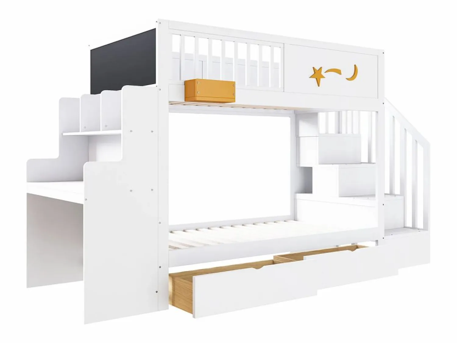Hot Merax Litera infantil - 2 x 90 x 200 cm - con cajones + escalera de almacenaje + escritorio - pino macizo - Blanco
