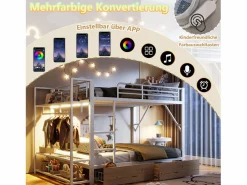 Online Merax Litera infantil - 2 x 140 x 200 cm - estructura de hierro - con 2 cajones + estantes + LED - metal - Blanco