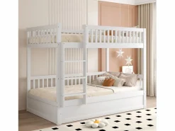 Merax Litera infantil - 2 x 90 x 200 cm - con almacenaje hidráulico - Resistente y duradera - Pino + Contrachapado + MDF - Blanco