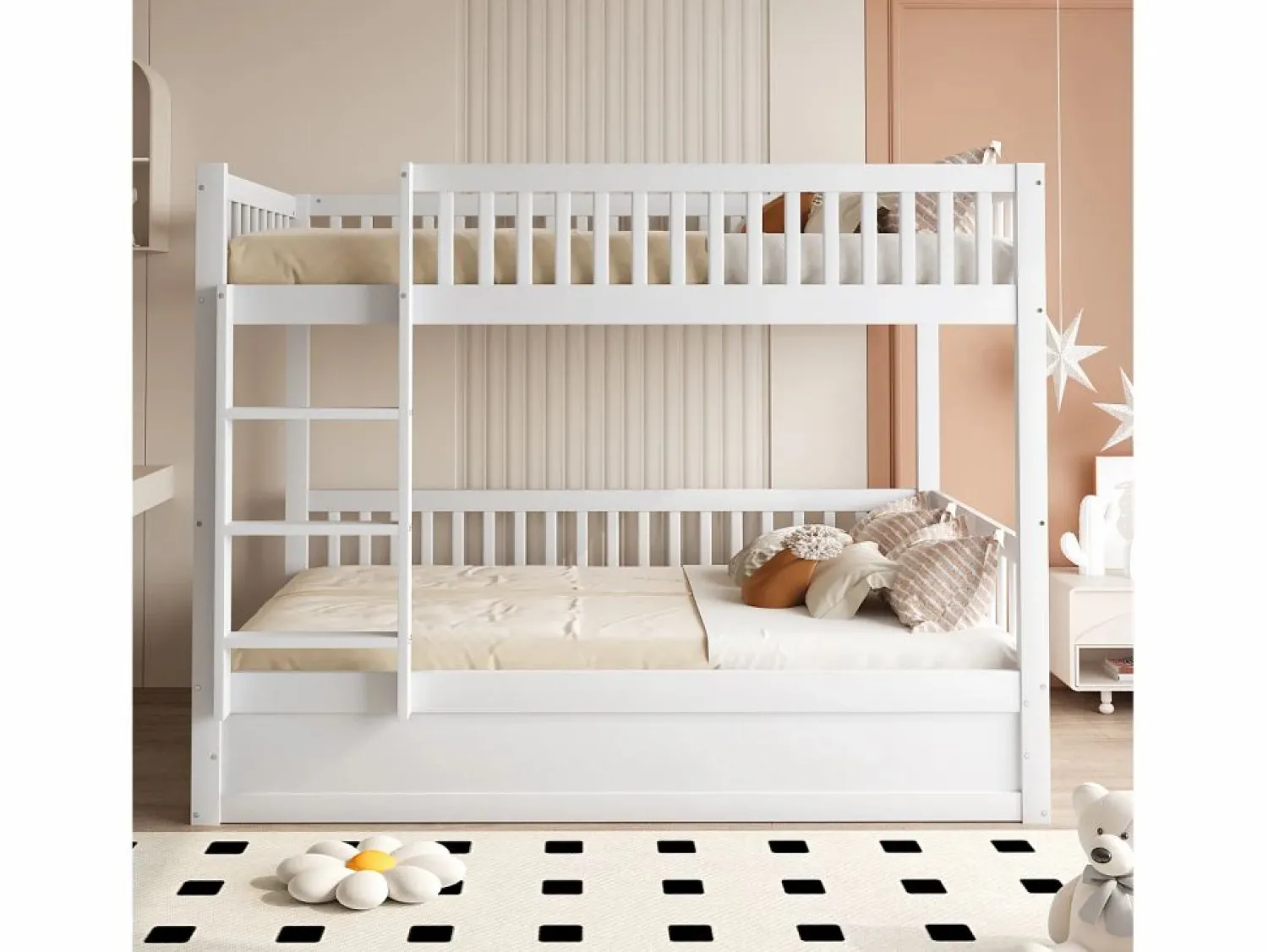 ModernLuxe Litera infantil 90×200 cm - Madera maciza - Cama con almacenamiento inferior - (colchón no incluido)