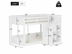 ModernLuxe Litera infantil - 2x90x200 cm - con taquilla y barandilla - (sin colchón)