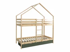Sweeek Litera infantil cabaña pino natural somier de láminas y cajones, 190cm Verde