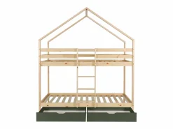 Sweeek Litera infantil cabaña pino natural somier de láminas y cajones, 190cm Verde