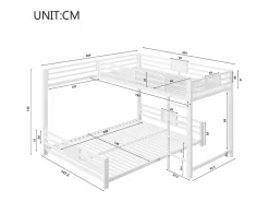 Sale Litera infantil de metal en forma de L - 90 x 200 cm + 140 x 200 cm - metal - Cama Litera
