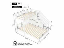 Discount ModernLuxe Litera infantil 90x200 cm + 140x200 cm - con armario y escalera almacenaje - en madera maciza y MDF - Blanco