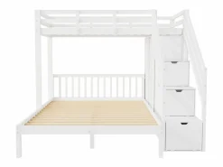 Discount ModernLuxe Litera infantil 90x200 cm + 140x200 cm - con armario y escalera almacenaje - en madera maciza y MDF - Blanco