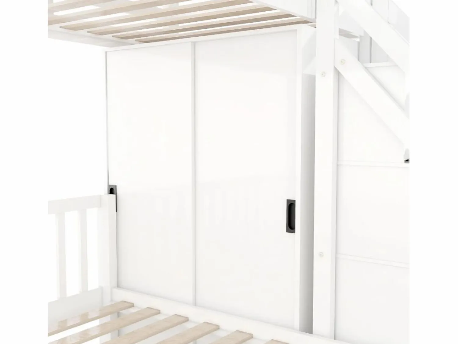 Discount ModernLuxe Litera infantil 90x200 cm + 140x200 cm - con armario y escalera almacenaje - en madera maciza y MDF - Blanco