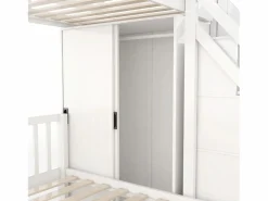 Discount ModernLuxe Litera infantil 90x200 cm + 140x200 cm - con armario y escalera almacenaje - en madera maciza y MDF - Blanco