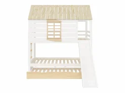 ModernLuxe Litera infantil 90x200cm - con tobogán y cama nido - blanco + natural (sin colchón)