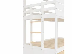 ModernLuxe Litera infantil 90x200cm - con tobogán y cama nido - blanco + natural (sin colchón)
