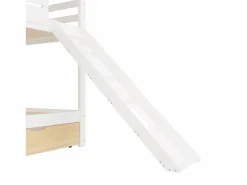 ModernLuxe Litera infantil 90x200cm - con tobogán y cama nido - blanco + natural (sin colchón)