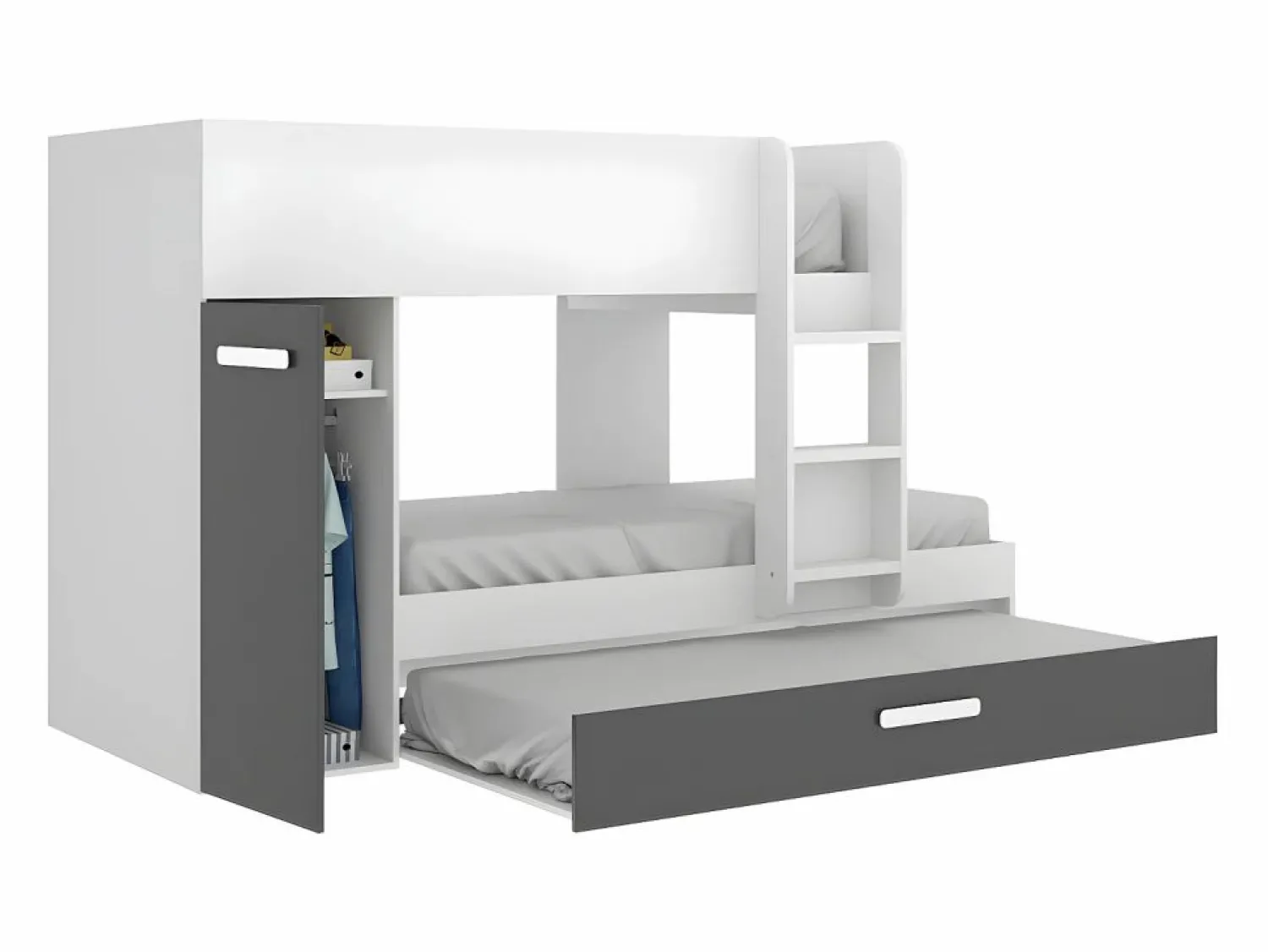 Online Litera nido 3 x 90 x 190 cm armario de compartimentos blanco y antracita. ANTHONY Cama Nido|Cama Litera