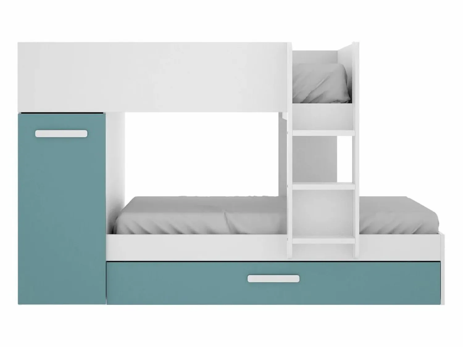 Clearance Litera nido 3 x 90 x 190 cm armario de compartimentos blanco natural y azul. ANTHONY Cama Nido|Cama Litera