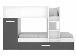 Litera nido y armario 3 x 90 x 190 cm blanco y antracita con colchón ANTHONY Cama Nido|Cama Litera