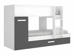 Litera nido y armario 3 x 90 x 190 cm blanco y antracita con colchón ANTHONY Cama Nido|Cama Litera