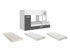 Litera nido y armario 3 x 90 x 190 cm blanco y antracita con colchón ANTHONY Cama Nido|Cama Litera