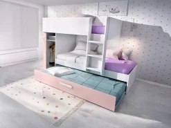 Discount Vente-unique Litera nido y armario 3 x 90 x 190 cm blanco natural y rosa con colchón ANTHONY Rosa palo / Blanco