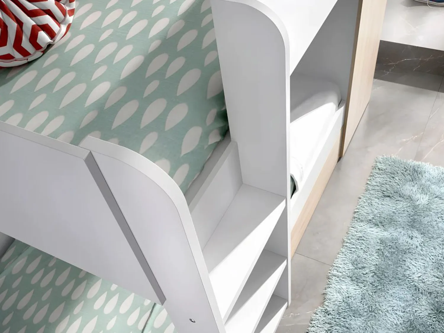 Hot Litera nido y armario 3 x 90 x 190 cm blanco y natural con colchón. ANTHONY Cama Nido|Cama Litera