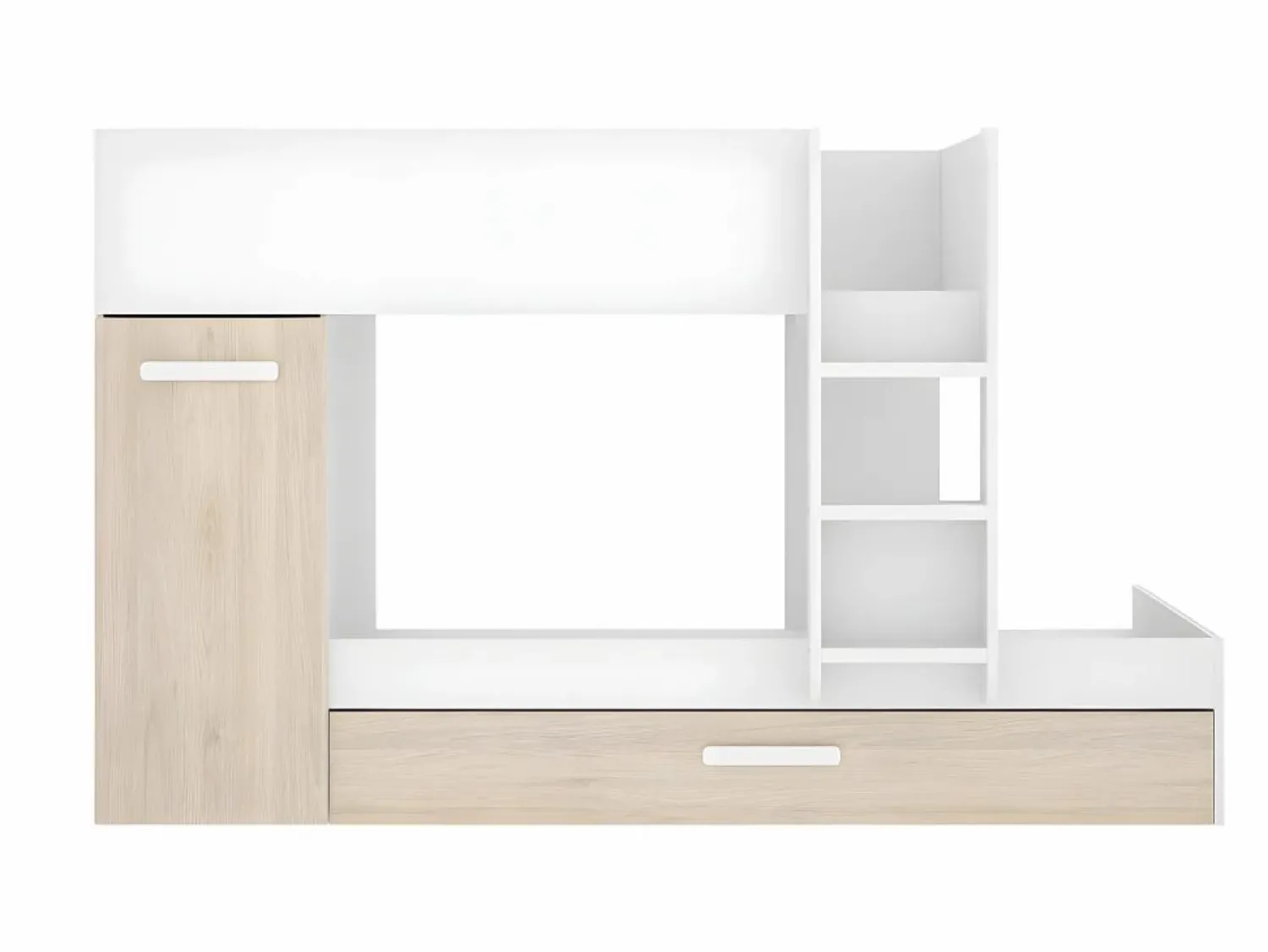 Hot Litera nido y armario 3 x 90 x 190 cm blanco y natural con colchón. ANTHONY Cama Nido|Cama Litera