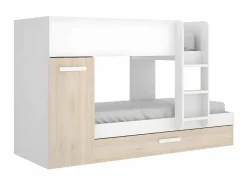 Hot Litera nido y armario 3 x 90 x 190 cm blanco y natural con colchón. ANTHONY Cama Nido|Cama Litera