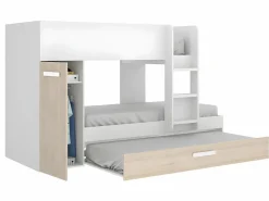 Hot Litera nido y armario 3 x 90 x 190 cm blanco y natural con colchón. ANTHONY Cama Nido|Cama Litera