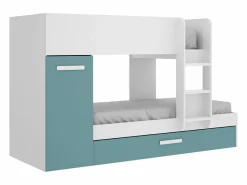 Best Litera nido y armario 3 x 90 x 190 cm blanco natural y azul con colchón ANTHONY Cama Nido|Cama Litera