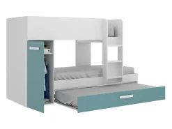 Best Litera nido y armario 3 x 90 x 190 cm blanco natural y azul con colchón ANTHONY Cama Nido|Cama Litera