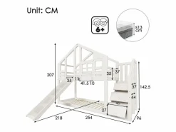 DripeX Litera para niños - con escalera de almacenamiento y tobogán - cama de cabina 2 x 90 x 200 cm - Pin + MDF -