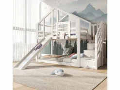 DripeX Litera para niños - con escalera de almacenamiento y tobogán - cama de cabina 2 x 90 x 200 cm - Pin + MDF -